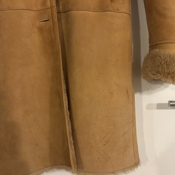 Ferrara Italy tan suede shearling lined coat - Picture 3 of 6